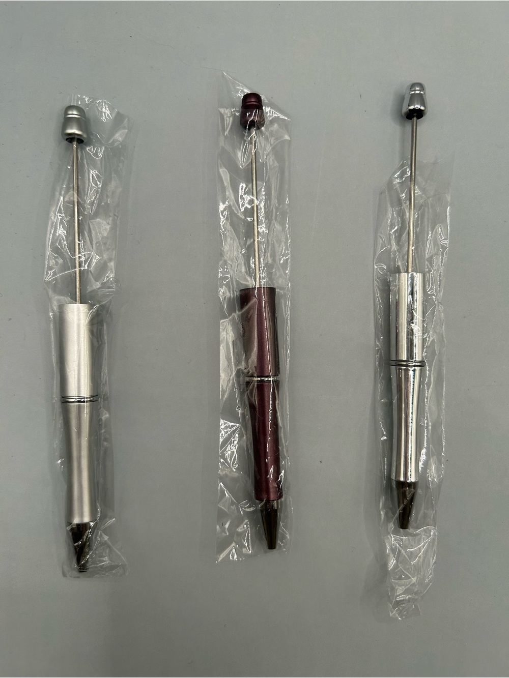 3 Beadable Pen Silver & Burgundy Purple for DIY Craft Bead Pen NEW